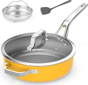 10-in-1 Yellow Ceramic Nonstick Deep Saute Pan Set