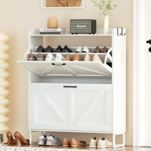 White Slim Flip Drawer Shoe Cabinet