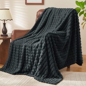 Black Fleece Throw Blanket for Couch