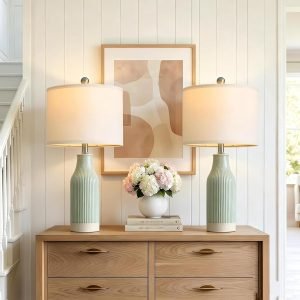 23.75″ Modern Green Ceramic Table Lamps Set of 2