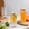 4-Pack Glass Cups with Lids & Straws