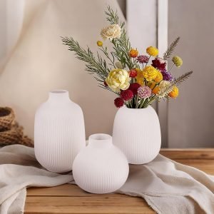 White Ceramic Vase Set of 3