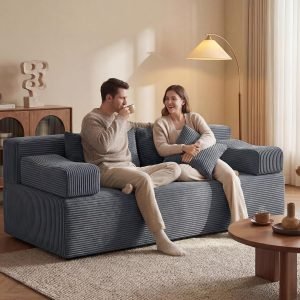 Boneless Loveseat Sofa with 4 Throw Pillows