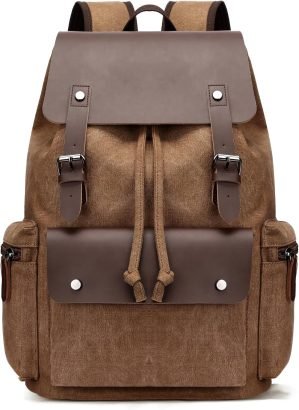 Retro Canvas & Leather Laptop Backpack