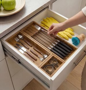 Bamboo Drawer Organizer with Knife Block 