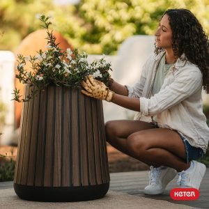 Tall Round Large Wood Planter