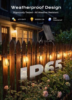 52FT Solar String Lights Outdoor Waterproof