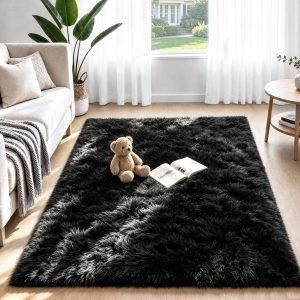 Black Fluffy Rug