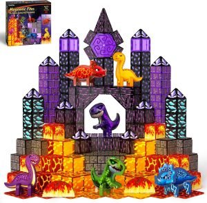 80-Piece Magnetic Tiles with 6 Dinosaurs