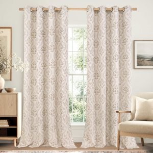 Linen Curtains with Floral for Living Room 2 Panels
