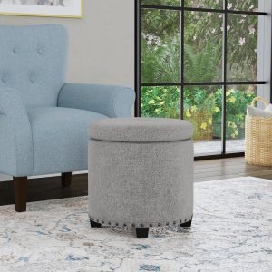 Round Storage Ottoman with Nailheads