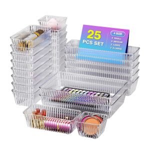  25 PCS Clear Plastic Drawer Organizer Set