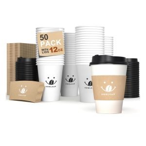 Coffee Cups with Lids and Sleeves 12 Ounce 50 pack