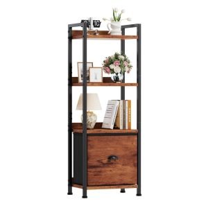 4-Tier Bookshelf with Fabric Drawer