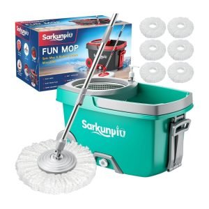 Spin Mop and Bucket Set with 6 Microfiber Heads