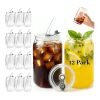 12pcs Leakproof Glass Cups with Plastic Lids and Straws