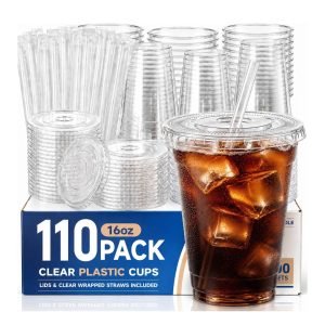 Disposable BPA-Free Clear Plastic Cups with Lids and Straws