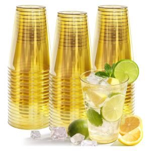 50 Pack 12 oz Gold Disposable Plastic Cups