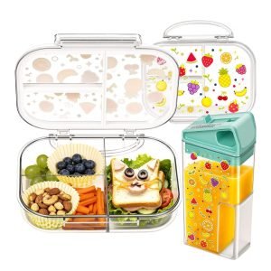Plastic Bento Box for Kids with Straw Water Bottle