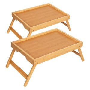 2 Pack Bamboo Bed Tray Tables with Folding Legs