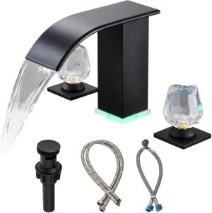 Matte Black Waterfall Bathroom Faucet 3 Hole