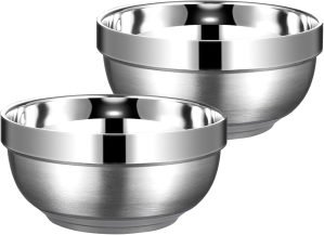 Set of 2 Heat Insulated Stainless Steel Bowls