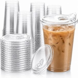 100-Pack 16 oz Clear Disposable Cups with Sip Lids