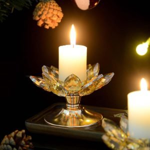 1 PC Gold Crystal Flower Tea Light Holder