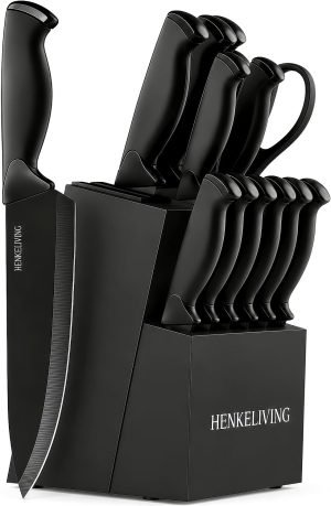 14-Piece Black Kitchen Knife Block Set