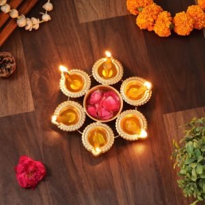 Decorative Urli Bowl with Diya & Candle Holder