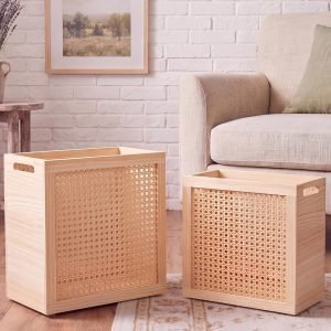2 Pack Wicker Waste Basket