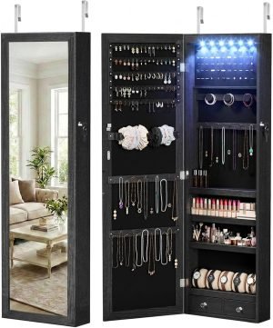 6-LED Mirror Jewelry Organizer Cabinet