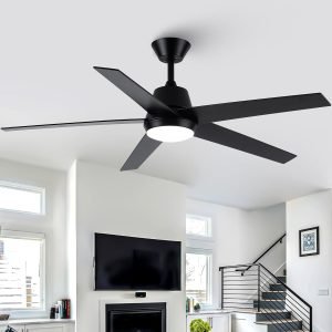 52 Inch Black Ceiling Fan with Light