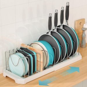 Expandable Pan Organizers Inside Cabinet