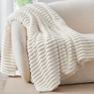 Ribbed Fleece Throw Blanket for Couch
