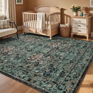 Dark Green Boho 5×7 Area Rugs