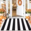 Black and White Striped Entryway Rug