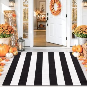 Black and White Striped Entryway Rug
