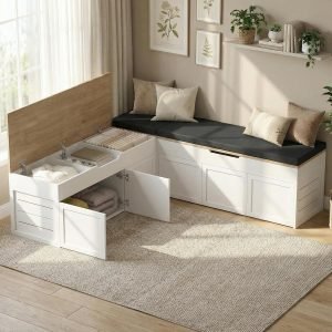 Corner Storage Bench with Cushion for Dining Nook