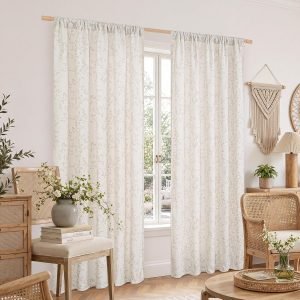 BGment Chenille Floral Curtains for Living Room, 2 Panels, Beige