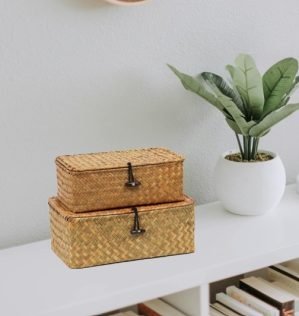 Set of 2 Wicker Basket with Lid