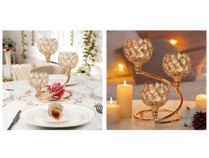 Metal Crystal Candle Holder Set of 2