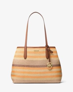 Michael Kors Outlet Avalon Medium Striped Woven Tote Bag