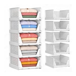 5 Pack Stackable Closet Storage Basket