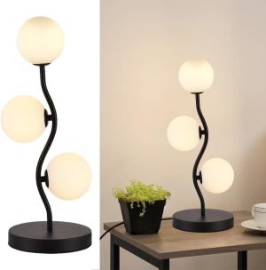 3-Light Curve Black Globe Table Lamp