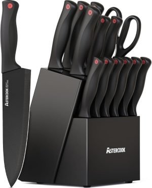 15-Piece Kitchen Knife Set with Block and Sharpener
