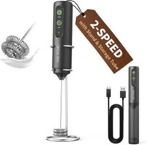Rechargeable 2-Speed Handheld Milk Frother with Stand