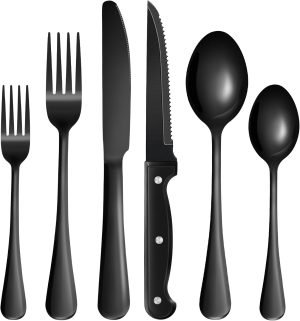 24-Piece Black Silverware Set