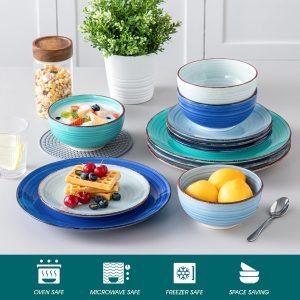 Blue Ceramic Dinnerware Set – 12 Pieces for 4