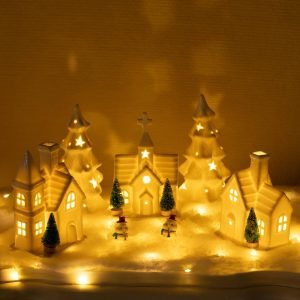 11-Piece Ceramic Christmas Village Decorations Set